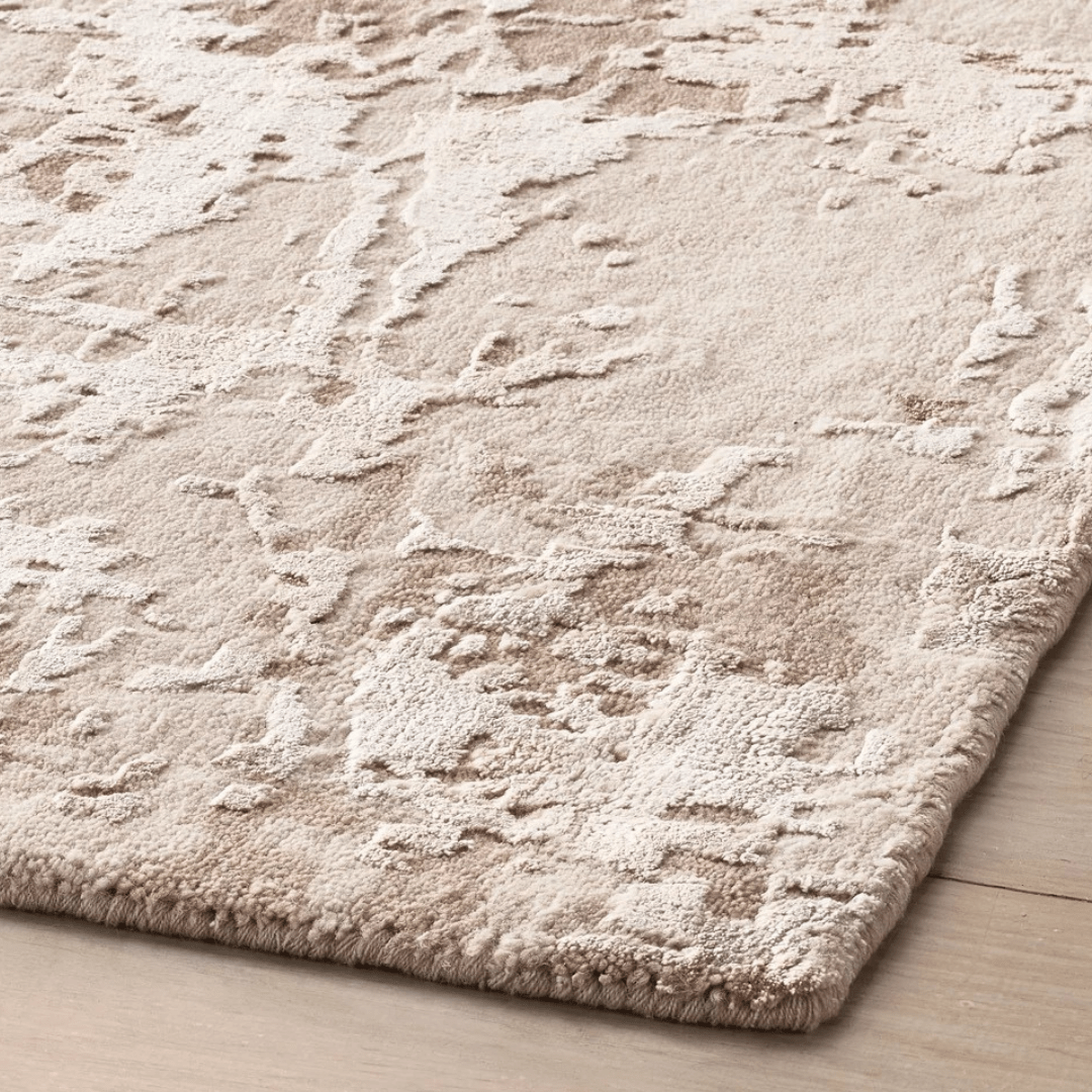 Tapis de pierre crème | Laine et soie de luxe, noué à la main