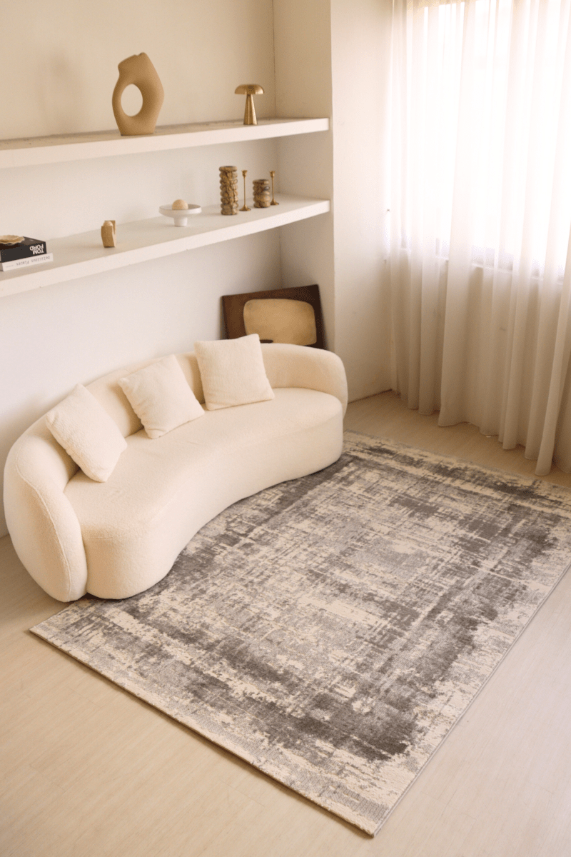Tapis de luxe à motif treillis ivoire | Série Carlton Modern