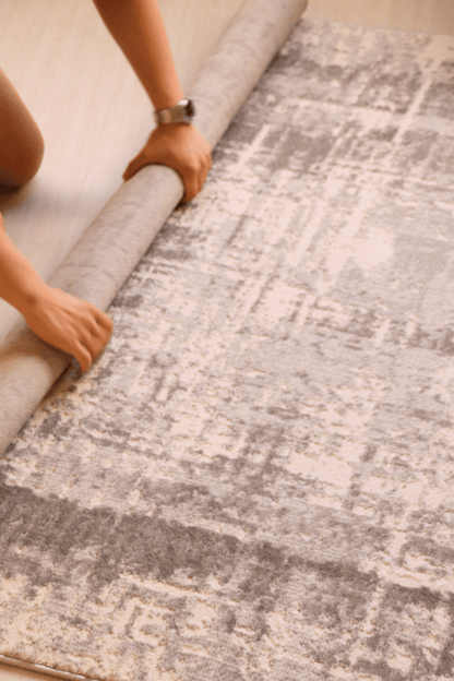 Tapis de luxe à motif treillis ivoire | Série Carlton Modern