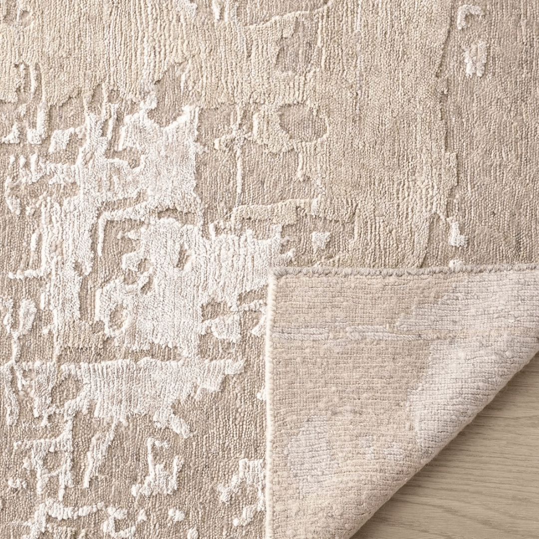 Tapis ivoire délavé | Laine et soie de luxe, noué à la main